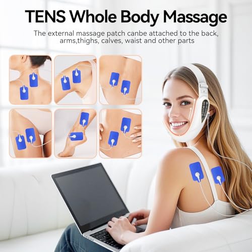 V-Face Shaping Massager Electric, EMS Facelifting Dispositivo 5 Modos 5 Niveles de Intensidad Azul Lámpara de Luz Roja Masajeador Facial Masajeador Facial V Shape Face Doppelkinn Reductor con Mando