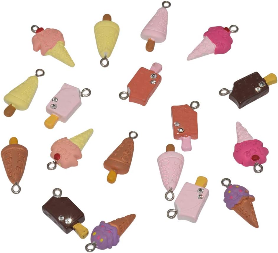 AMOBESTER Food Charms Pendants Ice Cream Ice Lolly Popsicle for Children Craft DIY Best Friend Jewelry Making