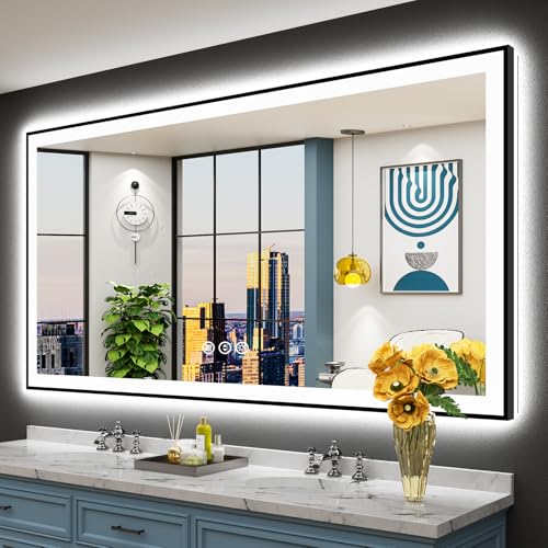 AWANDEE Black Framed LED Bathroom Mirror Lights