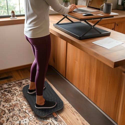Balance Board, 360 Degree Wobble Balance Board for Adults, 2-in-1 Double-Sided Anti-Fatigue Mat & Stability Trainer for Standing Desk, Home Fitness or Office, Premium Faux Leather & Solid Wood