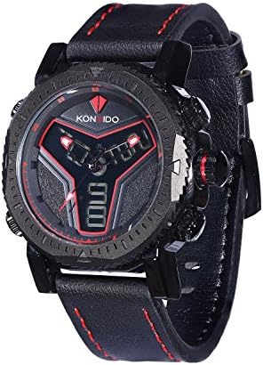 KOSSFER Men's Military Sport Wrist Watch Quartz Dual Movement with Analog-Digital Display Watches Big Face Sports Watch for Men Waterproof Military Wrist Watches in Black Silicone Band Red