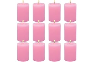 DEYIR 12 Pack 2x3 Inch Pink Pillar Candles for Romantic Valentine's Day, Unscented Column Candles for Home Restaurants Spa Church Weddings, Smokeless Dripless and Clean Burning Emergency Candle