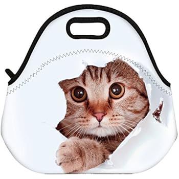 VIPbuy Waterproof 3D Cute Cat Animal Design Women Men Kids Thermal Insulated Neoprene Lunch Bag Tote for School Work Outdoor
