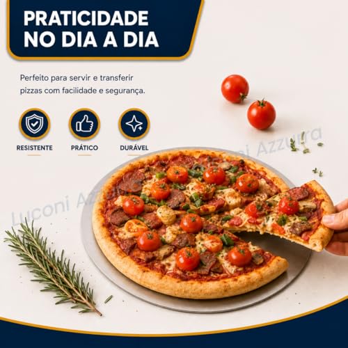 Pá de Pizza Redonda em Aço Inoxidável, 31cm, com Cabo de Madeira, para Pizza, Pães e Massas