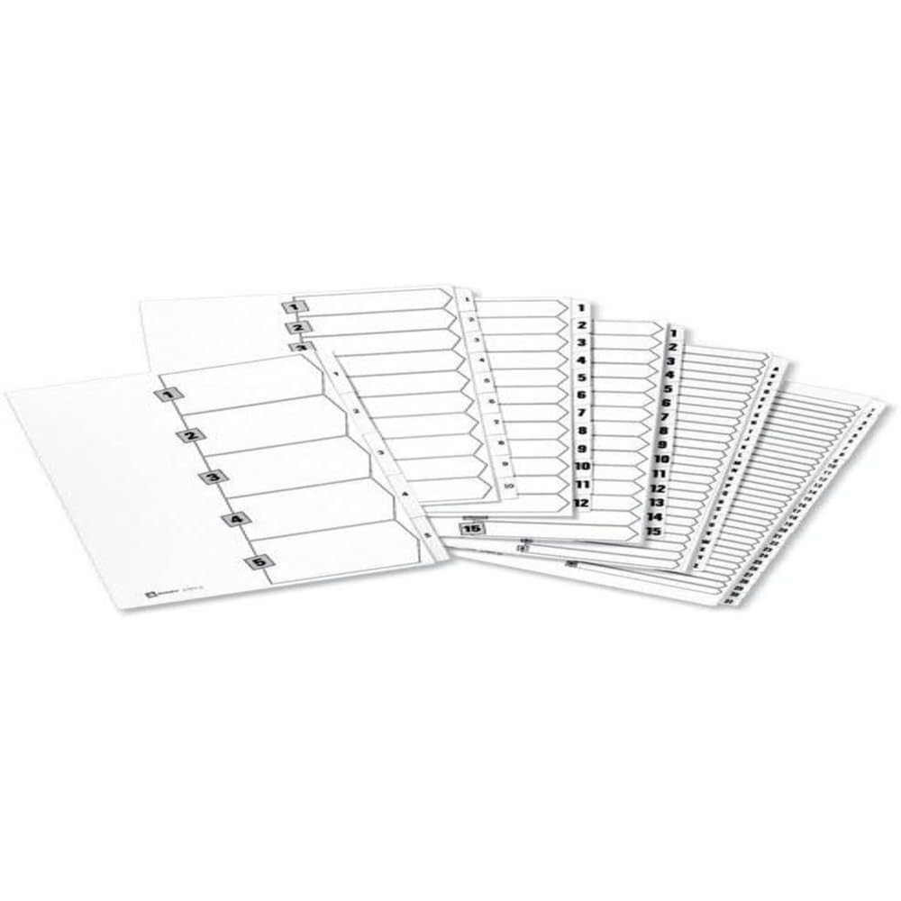 Avery 05247061 A4 Mylar Pre-Printed Unpunched Dividers, 1-5 Numeric, 20 Set Pack - White