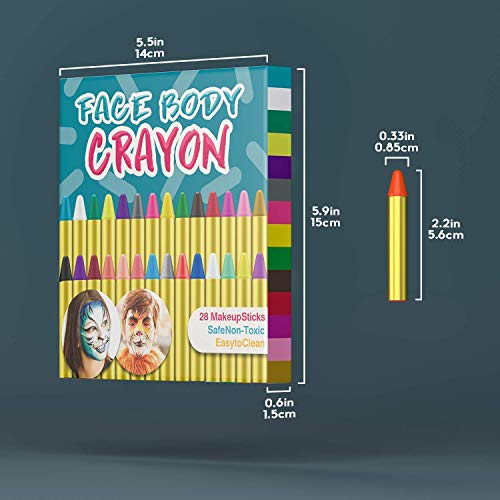 muscccm Face Painting Crayons kit, 28 Colors Crayons Set for Makeup Body Face - Thumbnail 3
