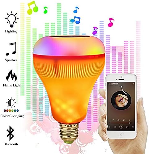 BOLXZHU Smart Light Bulb, LED Music light Bulb, Bluetooth Speaker Flame Effect Light, E27 RGB Color Changing Light for Home, Bedroom, Living Room, Party Decoration