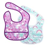 Bumkins Starter Bib, Baby Bib Infant, Waterproof, Washable, Stain and Odor Resistant, 3-9 Months, 2-Pack - Unicorns & Rainbows