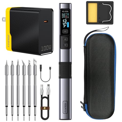 FNIRSI HS-02A 100W Portable Soldering Iron Kit, 100-450℃, 3 Preset Temperature Groups, 3 Soldering Tips, Smart Digital Tool for Precision Repair