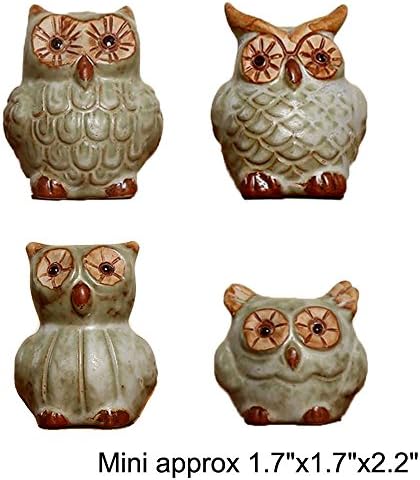 NOVMAY Set of 4 pcs - Mini Ceramic Owl Figurines Statues House Warming Gift Tabletop Shelf (Mini owls)