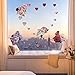 Valentine's Day Peony Flowers Wall Decal, Vinyl Love Heart Window Cling Decal, Floral Blooming Roses Wall Decor, Coloful Girls Love Decal
