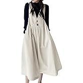 chouyatou Women's Elegant Sleeveless Corduroy Jumper Dress Flare Midi Long Overall Dress with Pockets