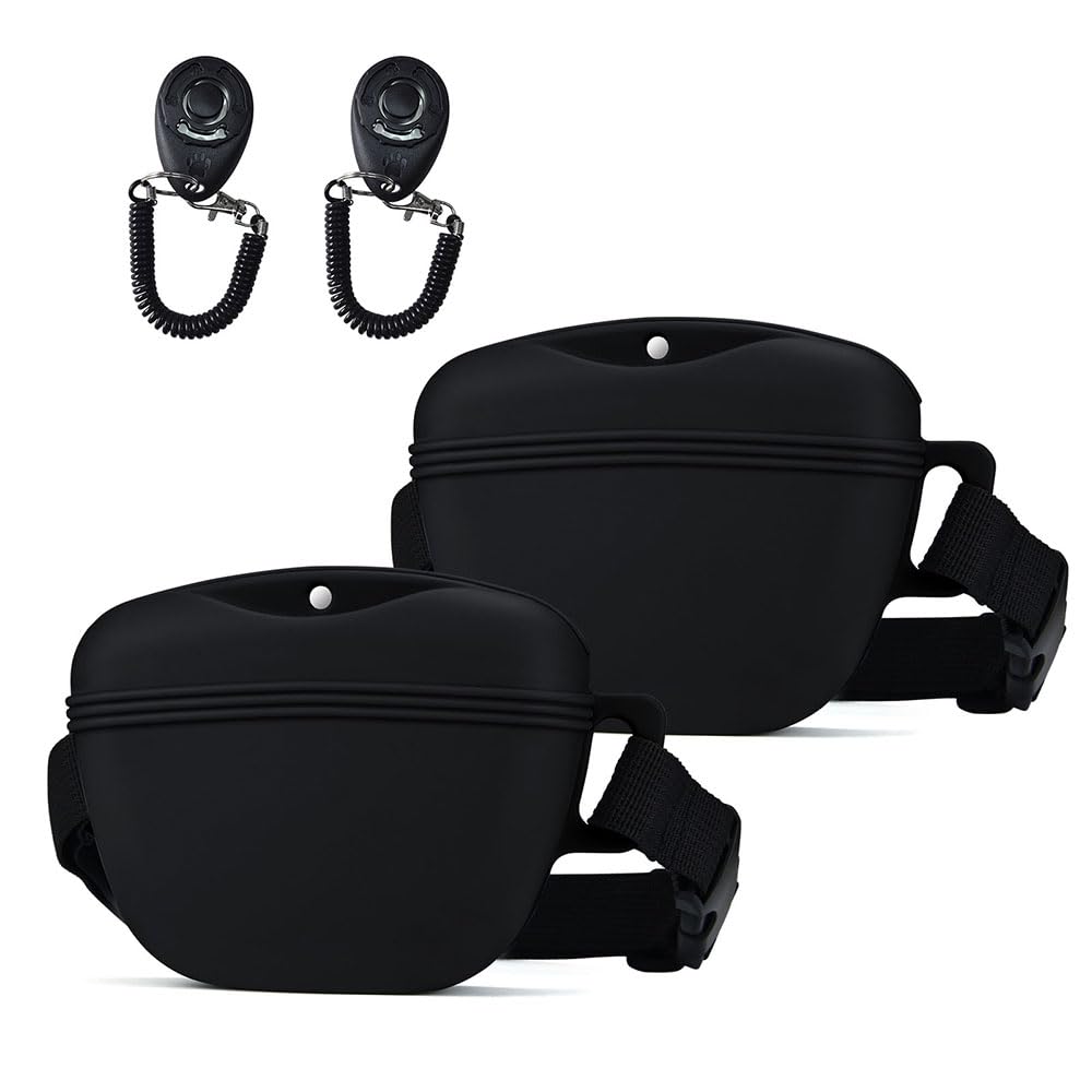 AOKLANT Pet Training Snack Pouch with Clicker 2.0 -Upgraded Magnetic Closure, 1.66 Cup Silicone Belt Pouch for Dog Treats，Perfect for Training & Walking.