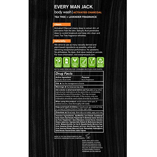 Every Man Jack Mens Body Wash Activated Charcoal For Oily, Acne