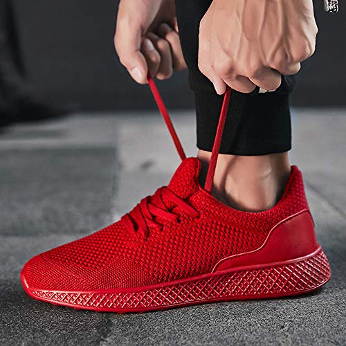 Running Basketball Shoe,Men Net Surface Flat Non-Slip Breathable Lightweight Youth Sports Sneakers Gym Training Shoes (B_Red, US:8) - Thumbnail 2