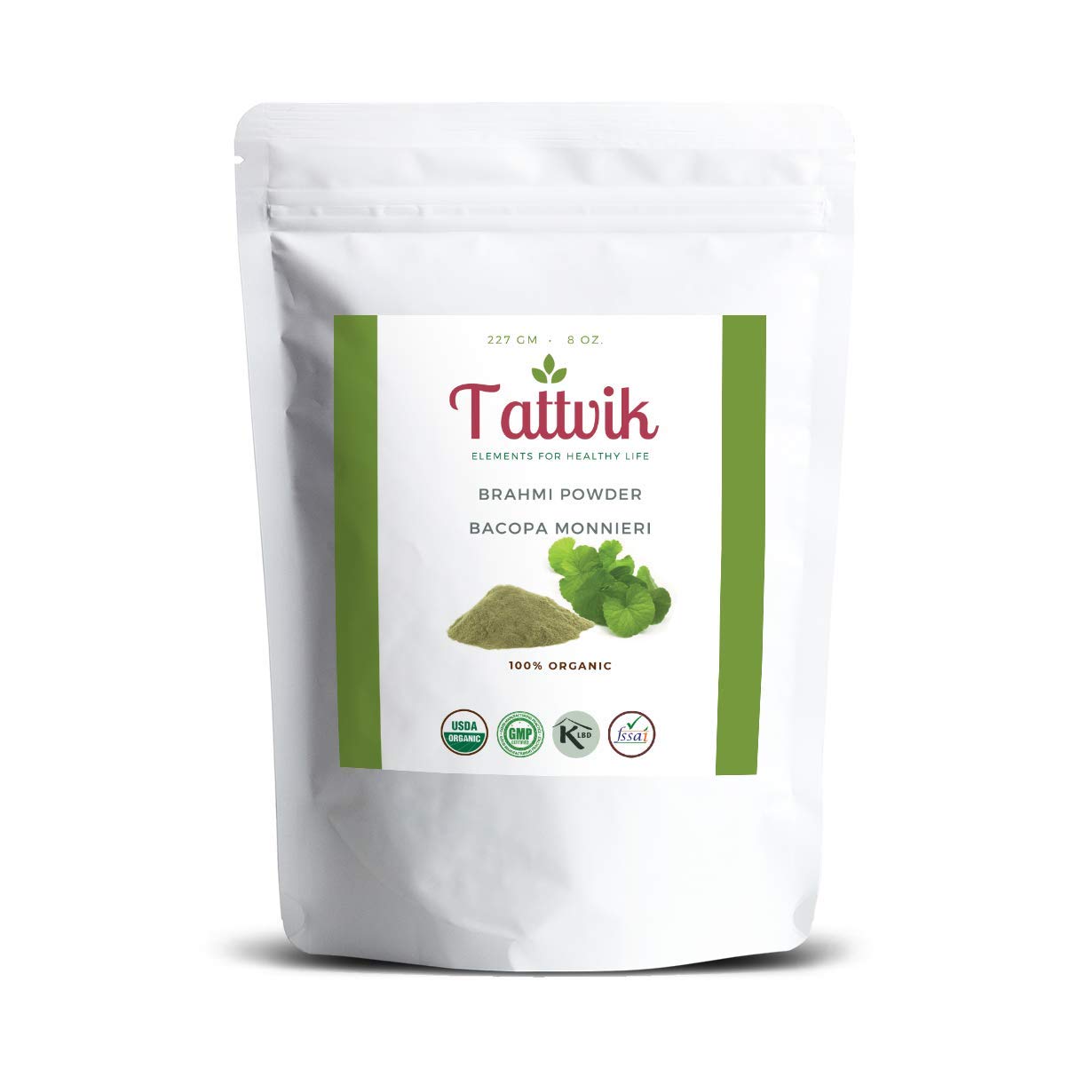 Tattvik Natural Brahmi Powder ( Bacopa Monnieri ) 227g | 0.5 LB | 8 oz.) Promotes Hair Growth | Supports Good Memory | Improves Learning Ability. Rejuvenates Brain and Nervous System.