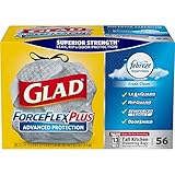 Glad Tall Kitchen Drawstring Trash Bags - ForceFlexPlus Advanced Protection 13 Gallon Grey Trash Bag, Febreze Fresh Clean - 56 Count