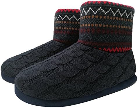 GPOSKnit Rock Wool Warm Men Indoor Pull on Cozy Memory Foam Slipper Boots Soft Rubber Sole