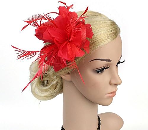 VACIGODEN Women Fascinator Flax Hair Clip Feather Barrette Hairpin Headband Cocktail Hat