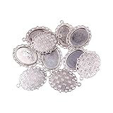Pandahall 10pcs Antique Silver Oval Zinc Alloy Pendant Settings for Cabochon & Rhinestone, DIY Findings for Jewelry Making