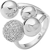 Kumshunie 18K Gold Plating Ball Statement Ring Charm Cubic Zirconia Adjustable Open Band Jewelry for Women