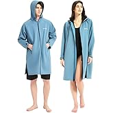 Yansylphsan Waterproof Swimming Parka, Windproof Fleece Lined Surf Poncho Coat, Water Resistant Oversized Jacket for Swimming