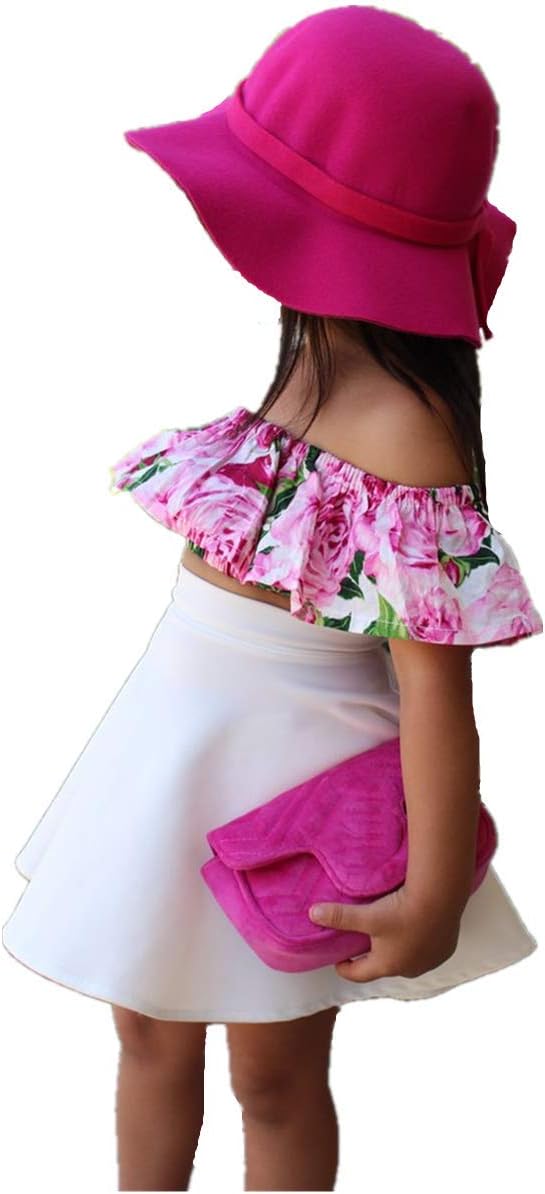 Infant Kids Baby Girls Outfits Floral Ruffle Off Shoulder Crop Top+Solid Color Skirt Set Toddler Summer Clothes