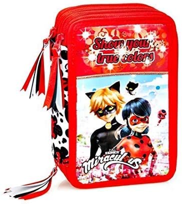 kids4shop Miraculous Ladybug Lady Bug Ladybug 44 x Pieces 3-fächer Pencil Case Pencil Case Filled