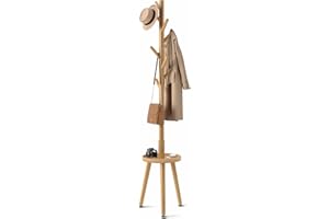 Greenstell Coat Rack, Wooden Coat Rack Stand with 8 Hooks, Coat Tree with 4 Height Options 50.5"-72.6", Coat Hanger Stand wit
