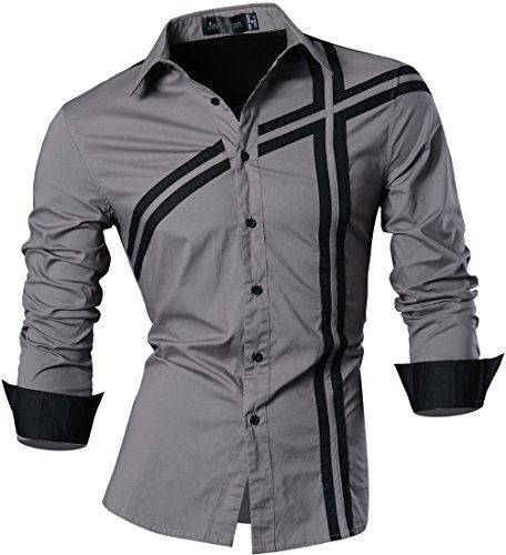 Jeansian men s slim fit long sleeves casual shirts z006 gray m