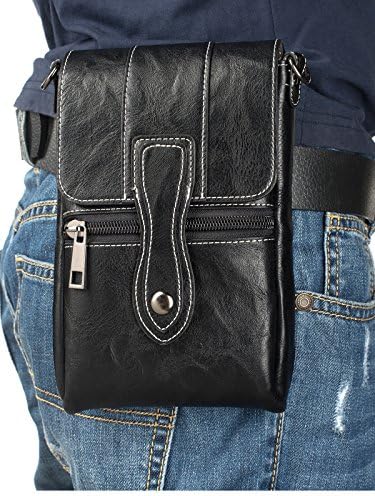 Vertical Leather Men Crossbody Cellphone Purse iPhone 8 Plus 7 Plus Holster Case Clip Loop Belt Pouch Waist Bag Small Messenger Shoulder Bag for LG V20/V30/G6 Samsung S7 Edge Plus S8 Plus-Black