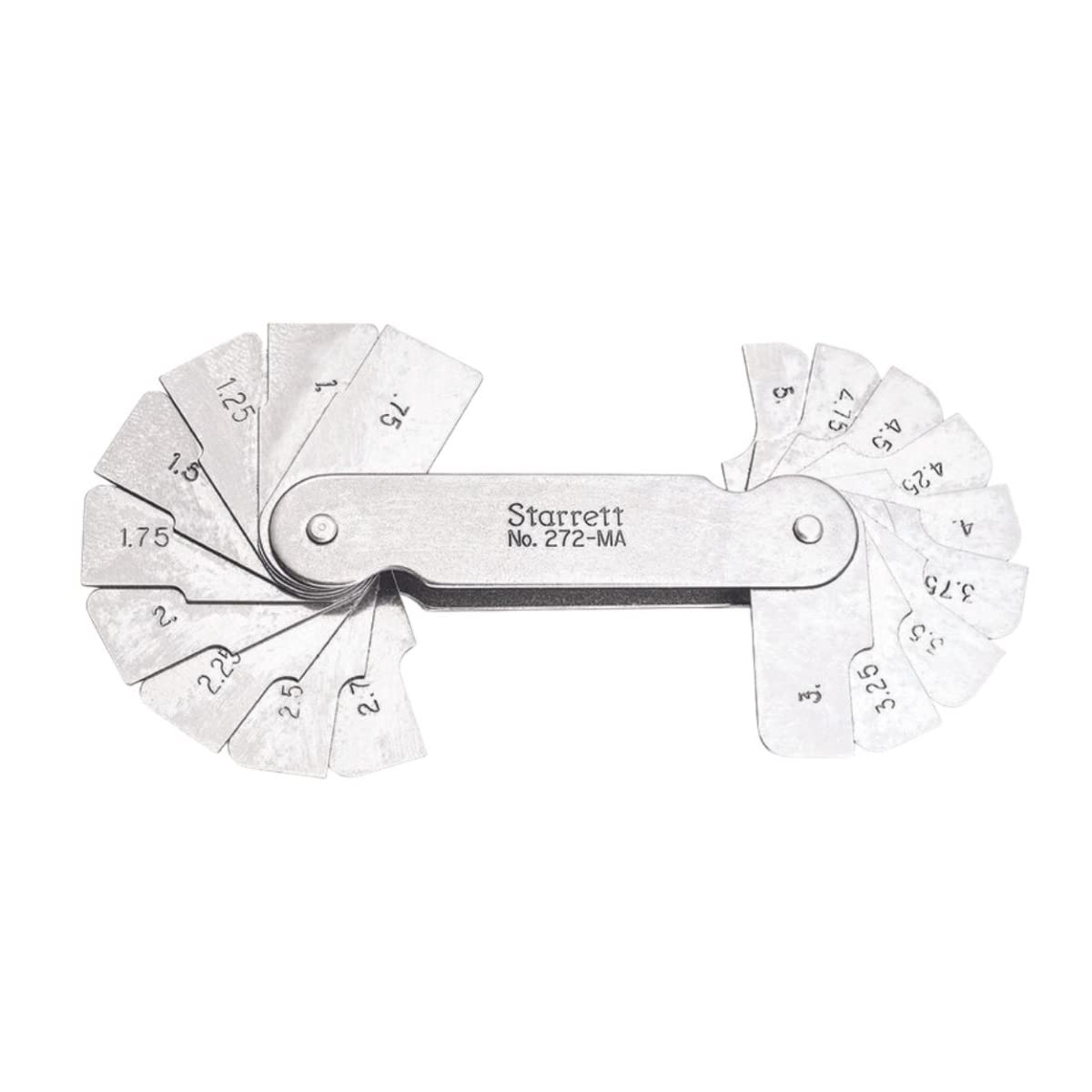 Starrett 272MA Millimetre Reading Fillet Or Radius Gauge, 0.75 - 5 mm Range, 0.25 mm Increment, 18 Leaves