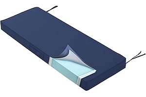 YIJIAN HOME Outdoor Bench Cushion 48 x 18 x 4 Inch, Memory Foam Patio Bench Cushion for Outdoor Furniture Waterproof, Porch Swing Pad with Handle and Adjustable Strap, Navy