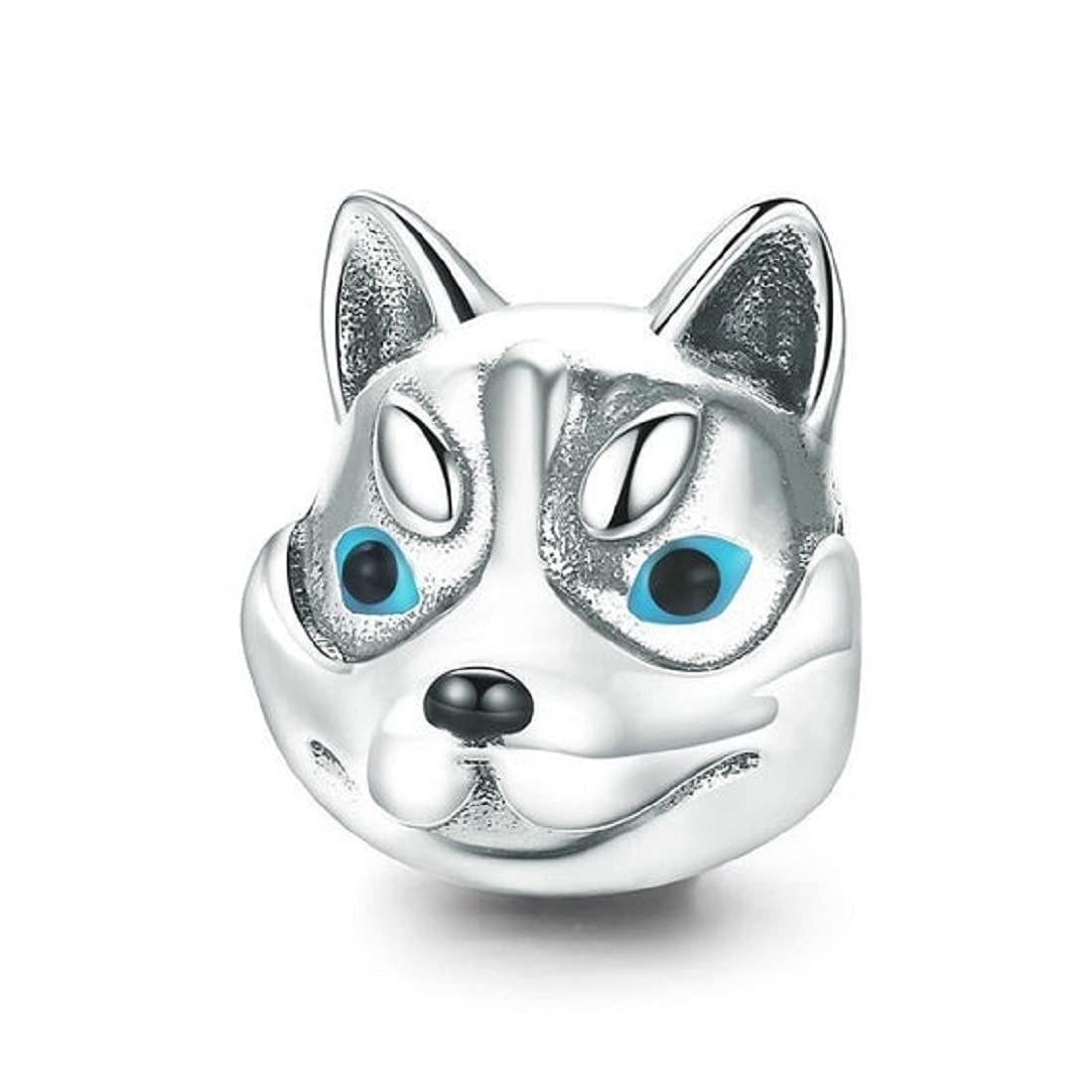 FeatherWish Sterling Silver 925 Charm Dog Husky Pet Animal Best Friend Family Love Bead For Bracelets Fits And Compatible With Pandora Bracelets Gift Friend Daughter SIster Birthday (Husky)
