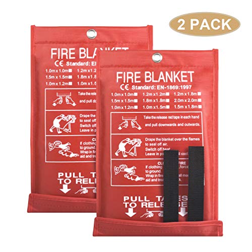 2 Pack Fire Blanket, Fiberglass Fire Blanket Emergency Safety Suppression Firesafe Guardian for Kitchen, Fireplace, Car and People (40 x 40 Inch)