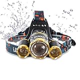 Brightest and Best 6000 Lumen Bright Headlamp Flashlight , IMPROVED LED with Rechargeable Batteries for Reading Outdoor Running Camping Fishing Walking - Waterproof Headlight