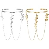 HOBBIESAY 2Pcs 2Colors Multi-Layered Pearl Upper Arm Cuff Bracelet Adjustable Upper Armband Pearl Chain Cuff Bangles Open Arm Band Bangle Bracelets for Women Body Jewelry Wedding Party Accessories