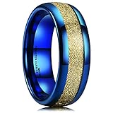 King Will Meteor Mens 8mm Blue Tungsten Carbide Sliver/Gold Meteorite Inlay Domed High Polished Ring