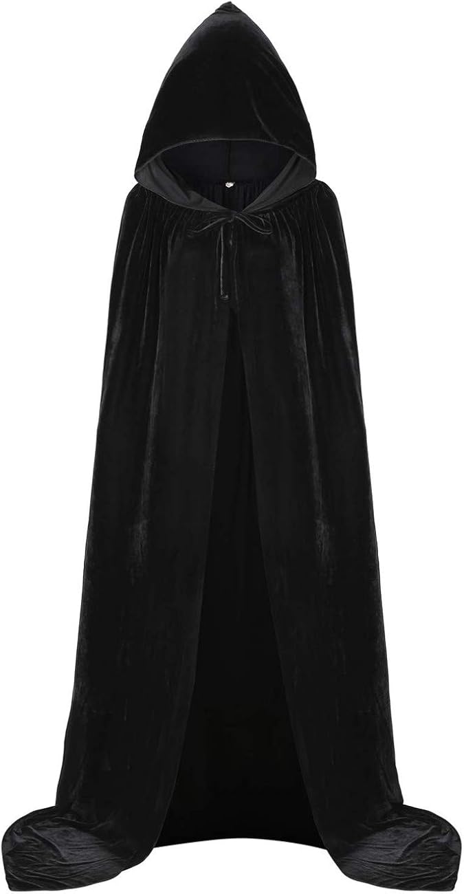 Unisex Gray Mesh Velvet Starry Adult Cape Full Length Hooded Robe Halloween Cloak: Clothing