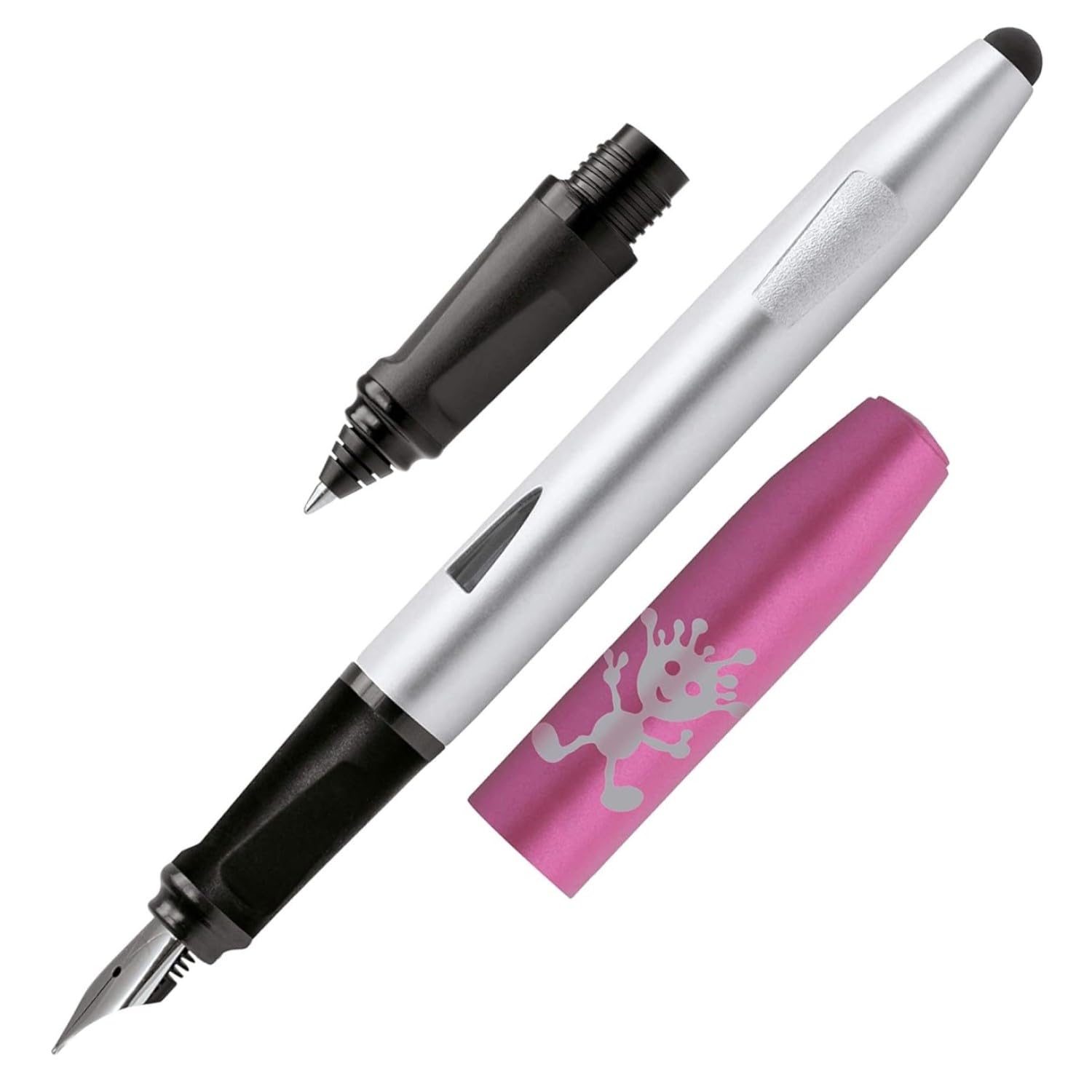 ONLINE SWITCH School Starter Set - fountain pen with extra solid nib for beginners + exchangeable rollerball grip part! Ergonomical grip part, for standard ink cartridges, with stylus tip