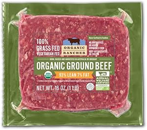 Organic Rancher, Organic Ground Beef 93% Lean/7% Fat, 100% Grass Fed & Grass Finished, USDA Organic, Pasture Raised Free Rang
