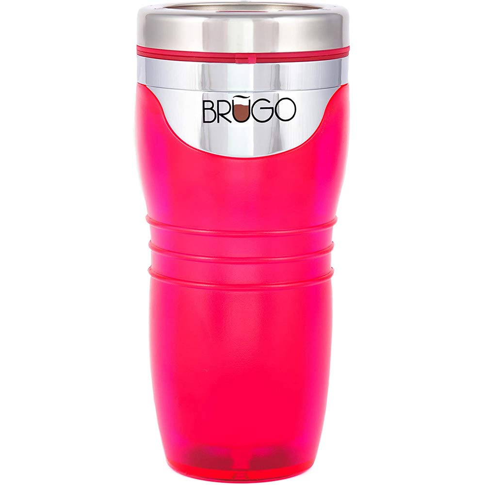 BruGo Leak Proof Travel Mug with Built-In Temperature Control Chamber. Double-Wall Insulated Travel Cup - Perfect for Tea or Coffee Lovers - Retro Colour (Flamingo Pink)