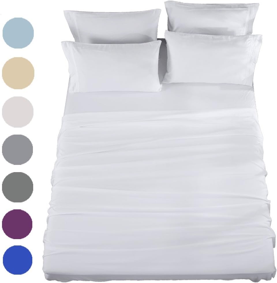 SONORO KATE Bed Sheets Set Sheets Microfiber Super Soft 1800 Thread Count Luxury Egyptian Sheets 16-Inch Deep Pocket Wrinkle- 6 Piece (California King, White)