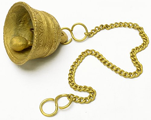 Brass Engraved Decorative Bell With Hanging Chain India Vintage Style