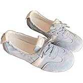 Sneakerina Satin Ballet Sneakers for Women Cute Ballerina Sneakers Flat Kawaii Y2K Retro Lightweight Round Toes Non-Slip Lace-Up Slip on Comfort Dress Shoes Preppy Back To School Gifts for Girls Teens