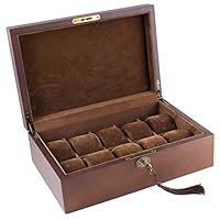 Wood Watch Box Display Storage Case Chest with Solid Top Holds 10 Watches with Adjustable Soft Pillows by Caddy Bay Collection