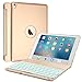 Keyboard Case for iPad Air 2/iPad Pro 9.7, Boriyuan Aluminum 7 Color Backlit Wireless Bluetooth Keyboard Folio Smart Cover with Auto Sleep/Wake for iPad Air 2 & Apple iPad Pro 9.7 - Gold