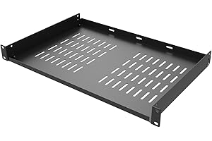 QiaoYoubang 1U Universal Rack Shelf Steel, 12" Vented Cantilever Rack Tray for 19” Network Equipment Shelf Mounting, Black (12 inch)