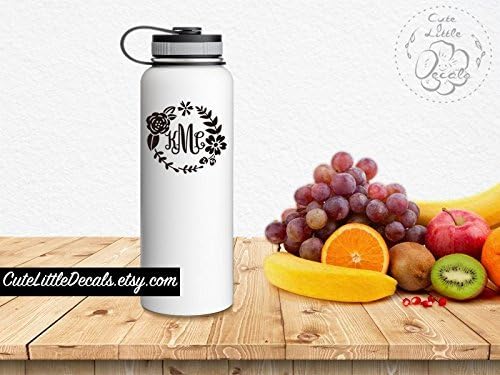 Cute Wreath Decal 2- Monogram Decals - Initial Decal - Flower Decal - Macbook Decals - Laptop Stickers - Car Window Wall Decal - Made in USA
