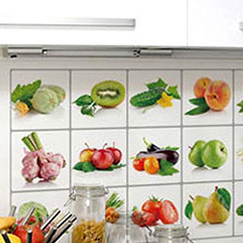 BIBITIME Vegetables Fruits Kitchen Wall Tile Oil Proof Sticker Kiwifruit Cucumber Pepper Onion Eggplant Apple Corn Carrot Tomatoes Pear Decor Decal Peel and Stick for Dining Room Restaurant - Thumbnail 3